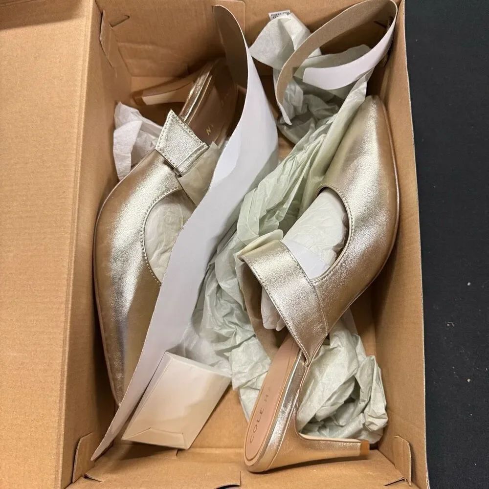 New Cole Haan Hann Vandam Buckle Mule 65mm Gold Leather 9.5